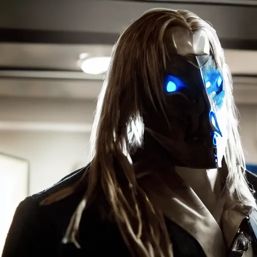 Image similar to arthas menethil as the american psycho, cinematic still