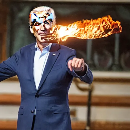 Image similar to Joe Biden wielding a flaming sword