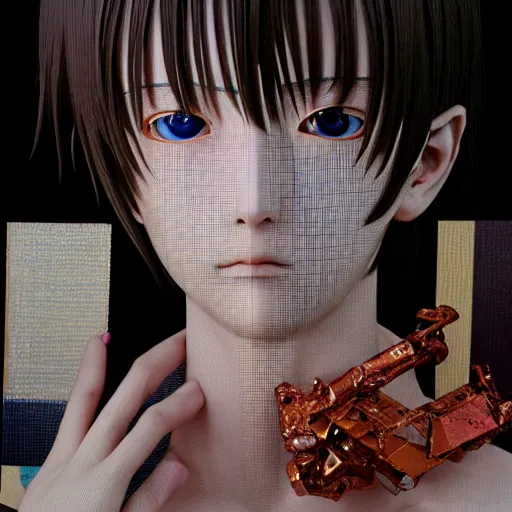 Image similar to prompt : hyperrealist photorealistic 3 d render of persona soft light portrait by takato yamamoto, mecha accessories parts and broken, random objects around, otaku gangasta, inspired by fables, realistic face, smooth face feature, intricate oil painting, high detail, sharp high detail, manga and anime 2 0 0 0