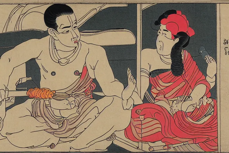 Image similar to sri lankan fuel line, in the style of ukiyo-e