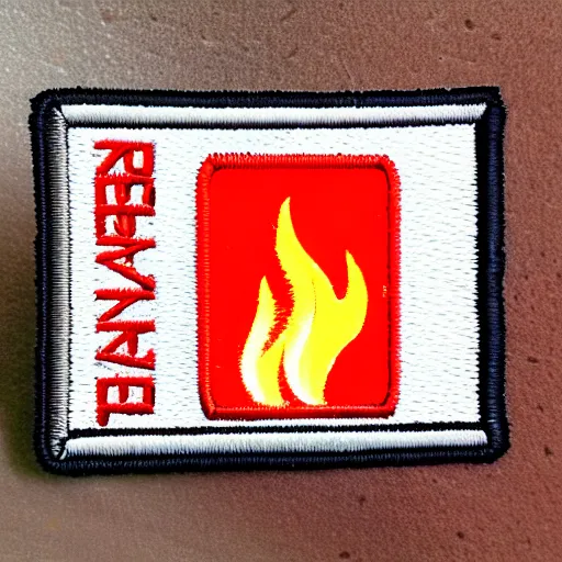 Image similar to a photo of a retro 1 9 8 0's minimalist clean fire flame warning caution punk patch