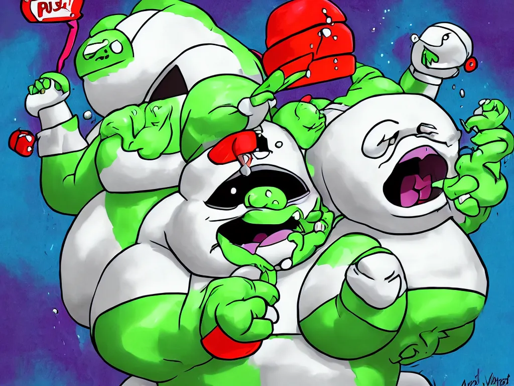 Prompt: the Stay Puft Marshmallow Slimer, 80s fantasy, digital art, trending on artstation