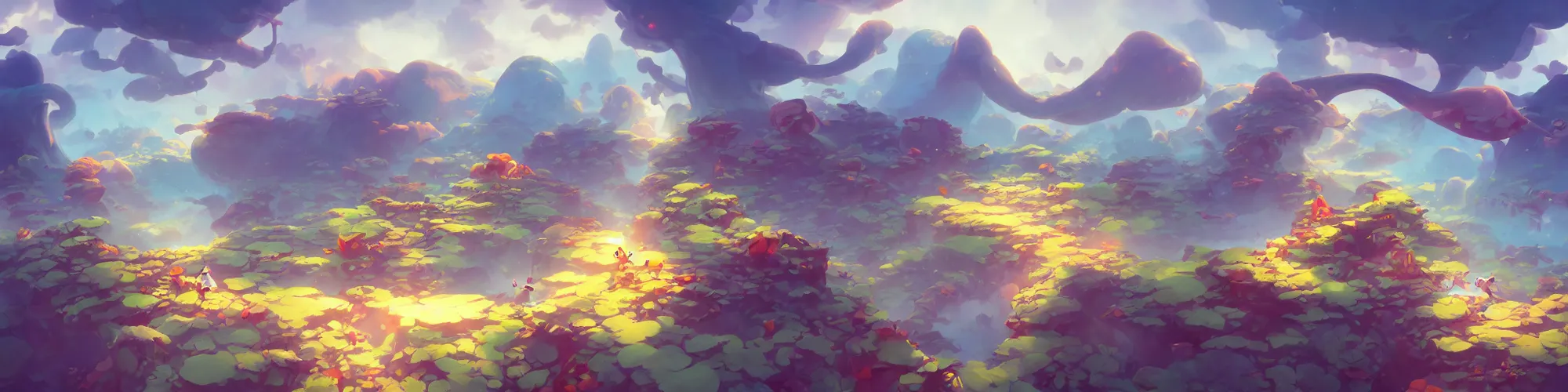 Image similar to 3 6 0 panoramic dynamics matte painting acrylic blur oil wonderland yoshi kurbi dofus, hight contrast,, behance hd by jesper ejsing, by rhads, makoto shinkai and lois van baarle, ilya kuvshinov, rossdraws global illumination