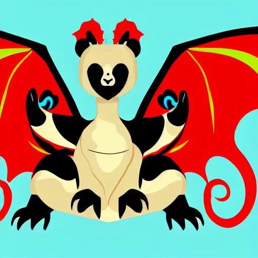 Image similar to vector art of welsh dragon and panda mixed, intercrossed, chimera, adobe illustrator