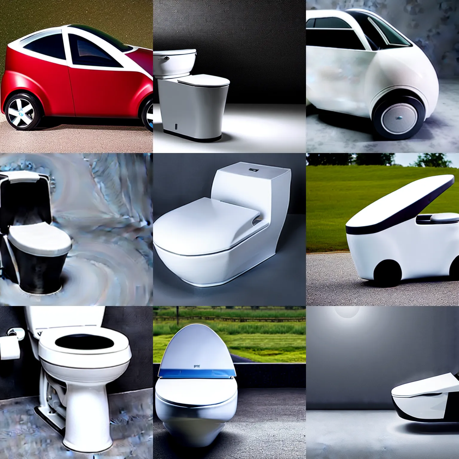 Prompt: car in the shape of a toilet, product photo