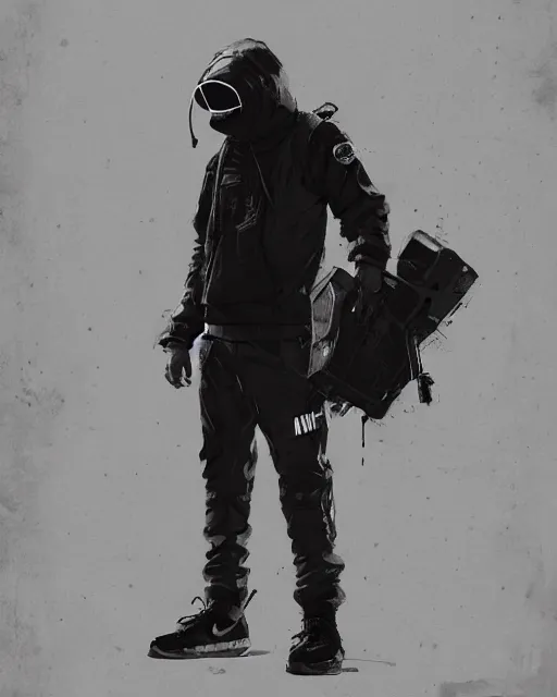 Image similar to Medium shot of a character wearing Nike ACG+Acronym+Riot Division in the style of greg rutkowski