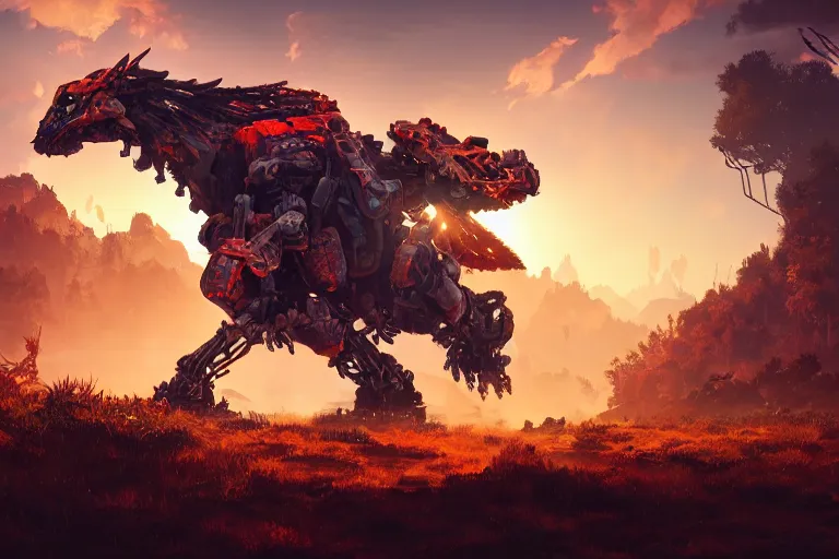 Image similar to fireclaw machine mecanical creature robot of horizon forbidden west horizon zero dawn bioluminiscence global illumination ray tracing hdr fanart arstation by ian pesty and alena aenami artworks in 4 k