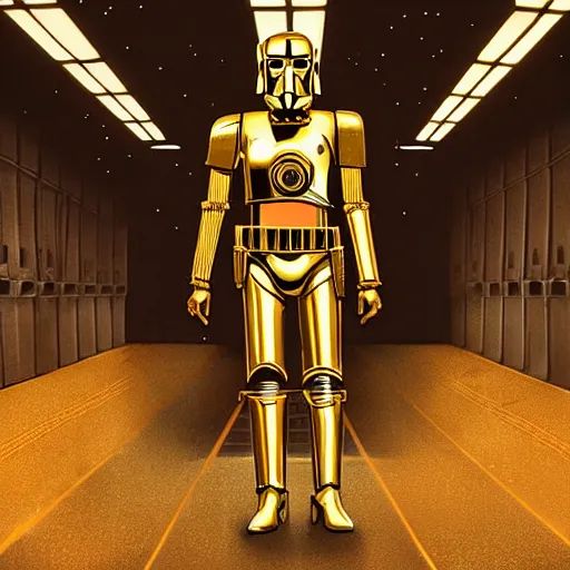 Prompt: screencap of c - 3 p 0 in a star wars movie