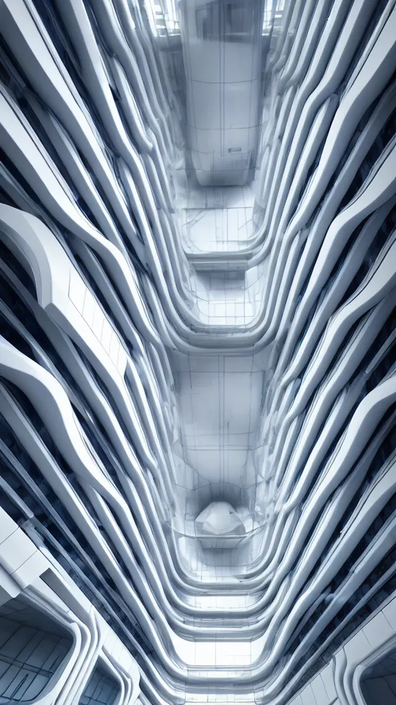 Image similar to the inside of a very tall building, big pods, big windows, octane render, cool colour scheme, white, cyberpunk architecture by zaha hadid, cinematic, scenery, unreal engine, render, cgsociety, modernism, futuristic, artstation, sci - fi, high detail, high quality, wide angle