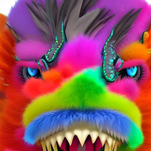 Prompt: colorful fluffy chinese dragon face high detailed fur 3 d render 4 k