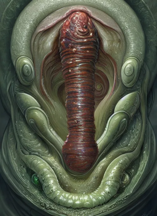 Image similar to elon musk as slimy mollusk, drool, full body, intricate, elegant, highly detailed, digital painting, artstation, concept art, wallpaper, smooth, sharp focus, illustration, art by h. r. giger and artgerm and greg rutkowski and alphonse mucha