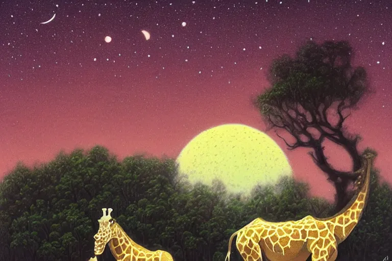 Image similar to ford giraffe, art by james gurney, trending on artstation, moon light isometric view tonalism, bokeh, surrealism, infrared, dadaism