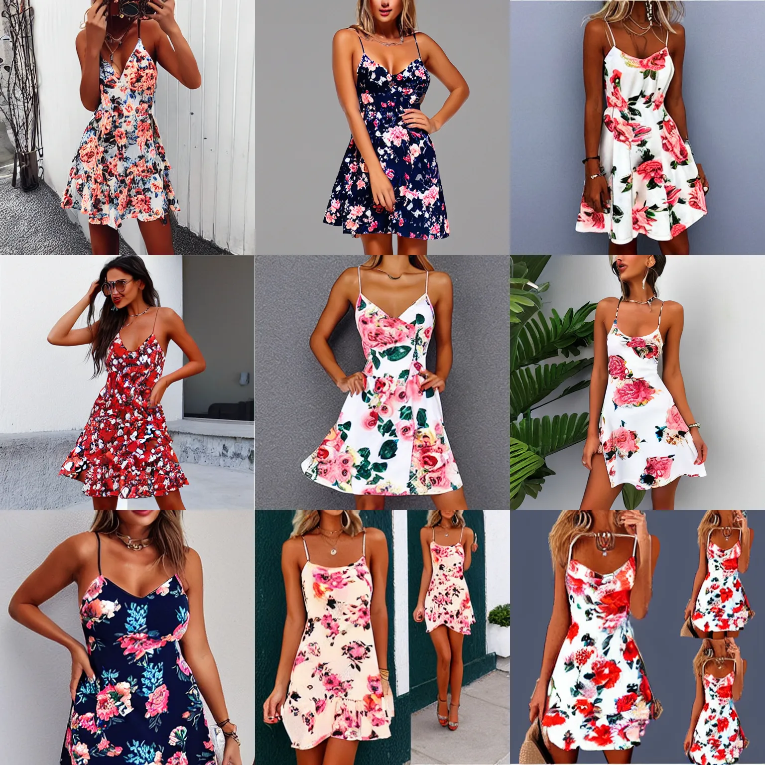 Prompt: new women's summer floral sleeveless spaghetti strap backless casual dress short dress mini dress party dress plus size s - 5 xl