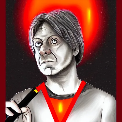 Image similar to Mark Hamil as a zombie holding a red light sabre, digital art