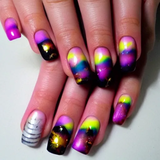 Prompt: Liminal space in outer space, Nail Art