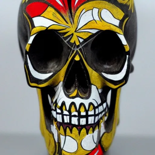 Image similar to a fine detail pop art skull sculpture