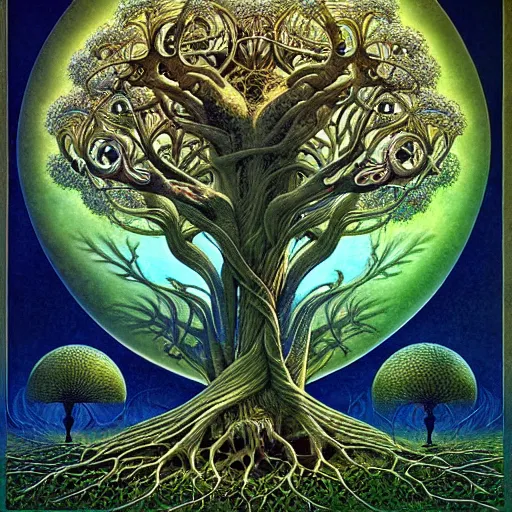 Image similar to tree of life by roger dean and andrew ferez, art forms of nature by ernst haeckel, divine chaos engine, symbolist, visionary, art nouveau, botanical fractal structures, organic, detailed, realistic, surreality