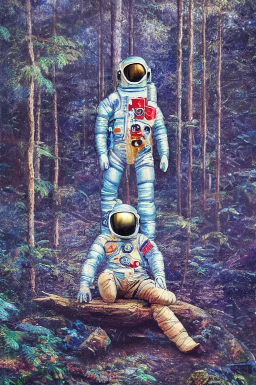 Prompt: blue astronaut meditating in the forest, oil on canvas, intricate, portrait, 8k highly professionally detailed, HDR, CGsociety