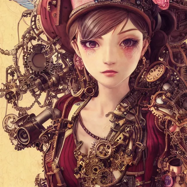 Image similar to the portrait of true neutral semi - colorful female steampunk mechanist as absurdly beautiful, gorgeous, elegant, young gravure idol, an ultrafine hyperdetailed illustration by kim jung gi, irakli nadar, intricate linework, bright colors, octopath traveler, final fantasy, unreal engine 5 highly rendered, global illumination, radiant light, detailed and intricate environment