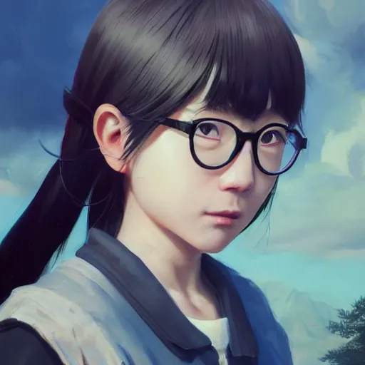 Prompt: a highly detailed epic cinematic concept art CG render digital painting artwork of a Japanese schoolgirl wearing glasses. By Greg Rutkowski, Ilya Kuvshinov, WLOP, Ruan Jia and Fenghua Zhong, trending on ArtStation, made in Maya, Blender and Photoshop, octane render, excellent composition, cinematic atmosphere, dynamic dramatic cinematic lighting, aesthetic, very inspirational, arthouse