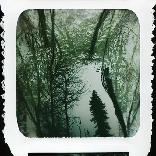 Image similar to polaroid of a surreal artsy dream scene, nature, double exposure