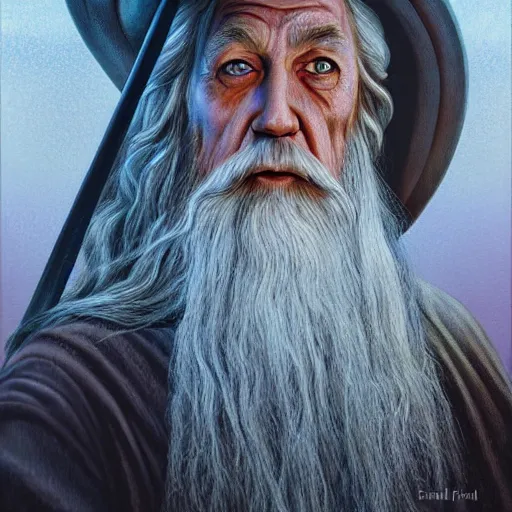 Prompt: Gandalf by Jeffrey Smith and Erin Hanson and Chad Knight