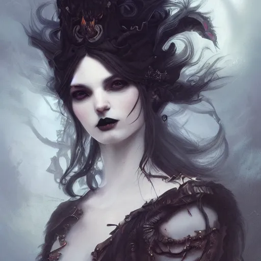 Image similar to goth girl, fantasy, intricate, elegant, highly detailed, digital painting, artstation, concept art, matte, sharp focus, illustration, art by aenaluck and roberto ferri and greg rutkowski, epic fantasy, digital painting