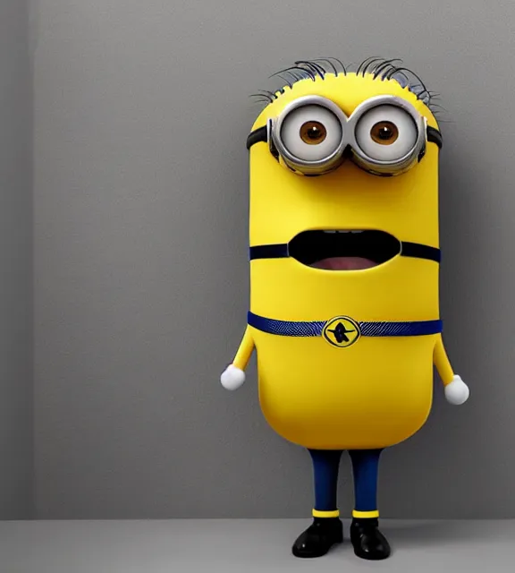 Image similar to a 4 k photorealistic photo of a minion, yellow and blue themed toilet.