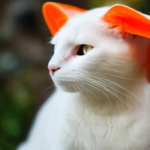 Prompt: White cat with light orange ears hunting