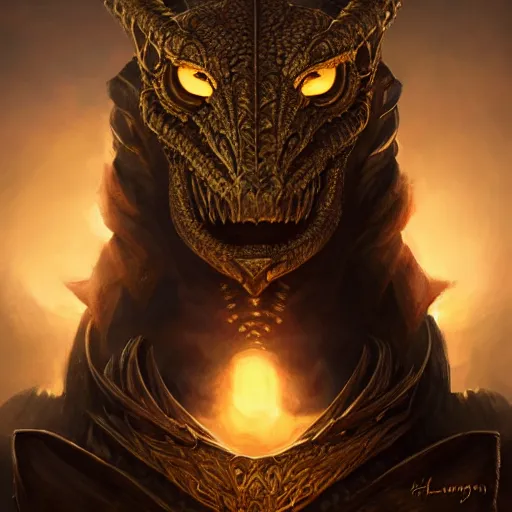 Prompt: Menacing yet gracious, aesthetically pleasing female Dragonborn portrait, atmospheric lighting, painted, intricate, volumetric lighting, beautiful, rich deep colors masterpiece, golden hour, sharp focus, ultra detailed, by Leesha Hannigan, Ross Tran, Thierry Doizon, Kai Carpenter, Ignacio Fernández Ríos