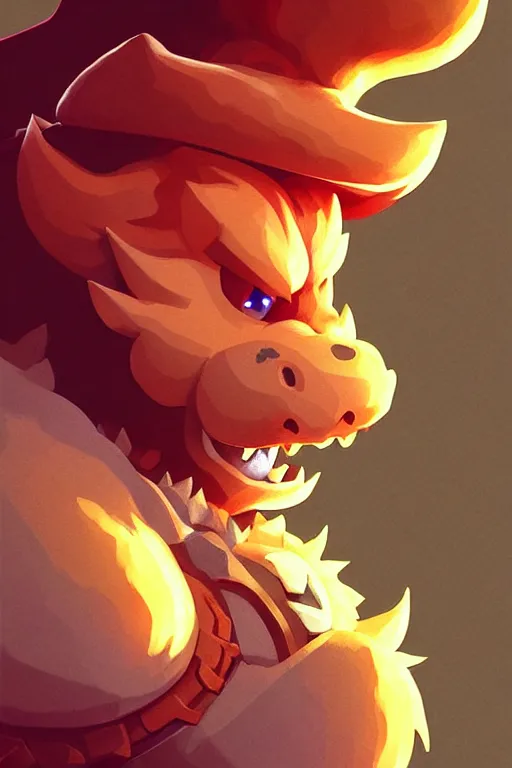 Prompt: a portrait of bowser from mario bros., fantasy, sharp focus, intricate, elegant, digital painting, artstation, matte, highly detailed, concept art, illustration, ambient lighting, art by ilya kuvshinov, artgerm, alphonse mucha, and greg rutkowski