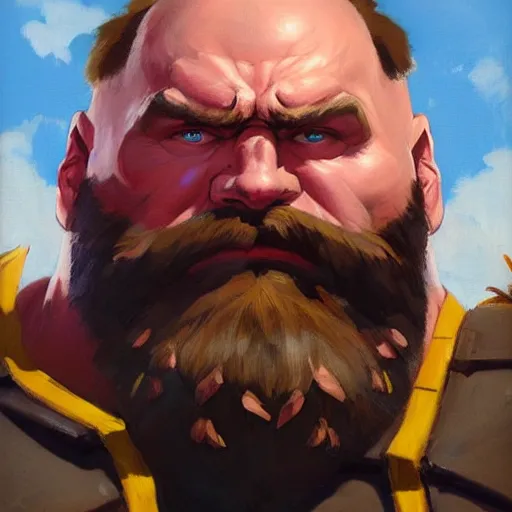 Prompt: greg manchess portrait painting of armored zangief from street fighter as overwatch character, medium shot, asymmetrical, profile picture, organic painting, sunny day, matte painting, bold shapes, hard edges, street art, trending on artstation, by huang guangjian and gil elvgren and greg rutkowski