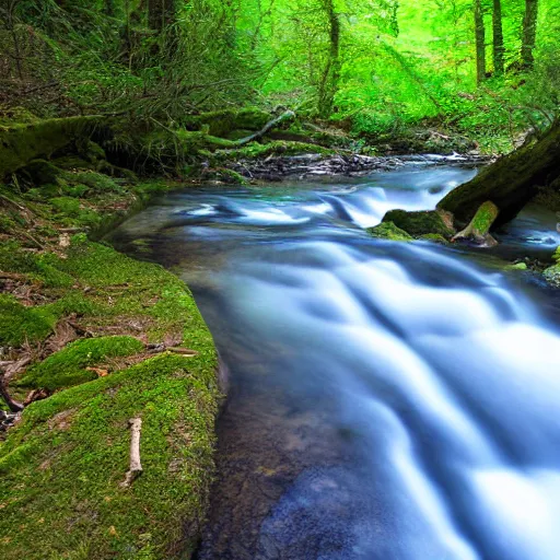 Image similar to A stream running through the woods, photograph, professional photography