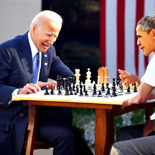 Image similar to joe biden playing a game of chess with obama , 4k , 8k