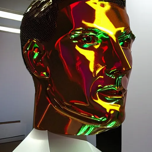 Image similar to a 3d human head made up of shiny holograms