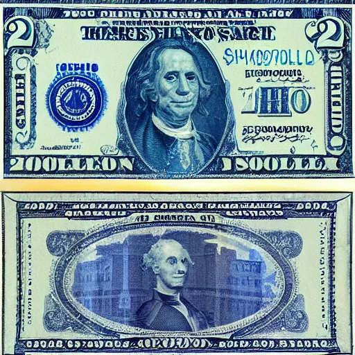 Prompt: blue 20 dollar bill