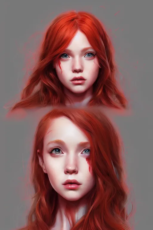 Image similar to ultra realistic style illustration of a cute red haired young girl, sci - fi, fantasy, intricate, elegant, highly detailed, digital painting, artstation, concept art, smooth, sharp focus, illustration, 8 k frostbite 3 engine, ultra detailed