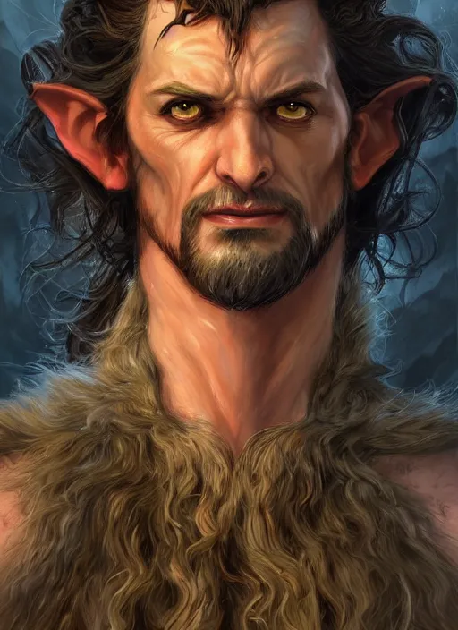 Image similar to satyr, ultra detailed fantasy, dndbeyond, bright, colourful, realistic, dnd character portrait, full body, pathfinder, pinterest, art by ralph horsley, dnd, rpg, lotr game design fanart by concept art, behance hd, artstation, deviantart, hdr render in unreal engine 5