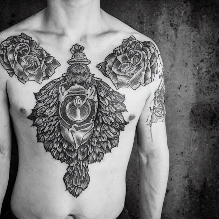 Image similar to photorealistic photo of russian prison tattoos, russian criminal tattoos, nakolki, sergei vasiliev photography