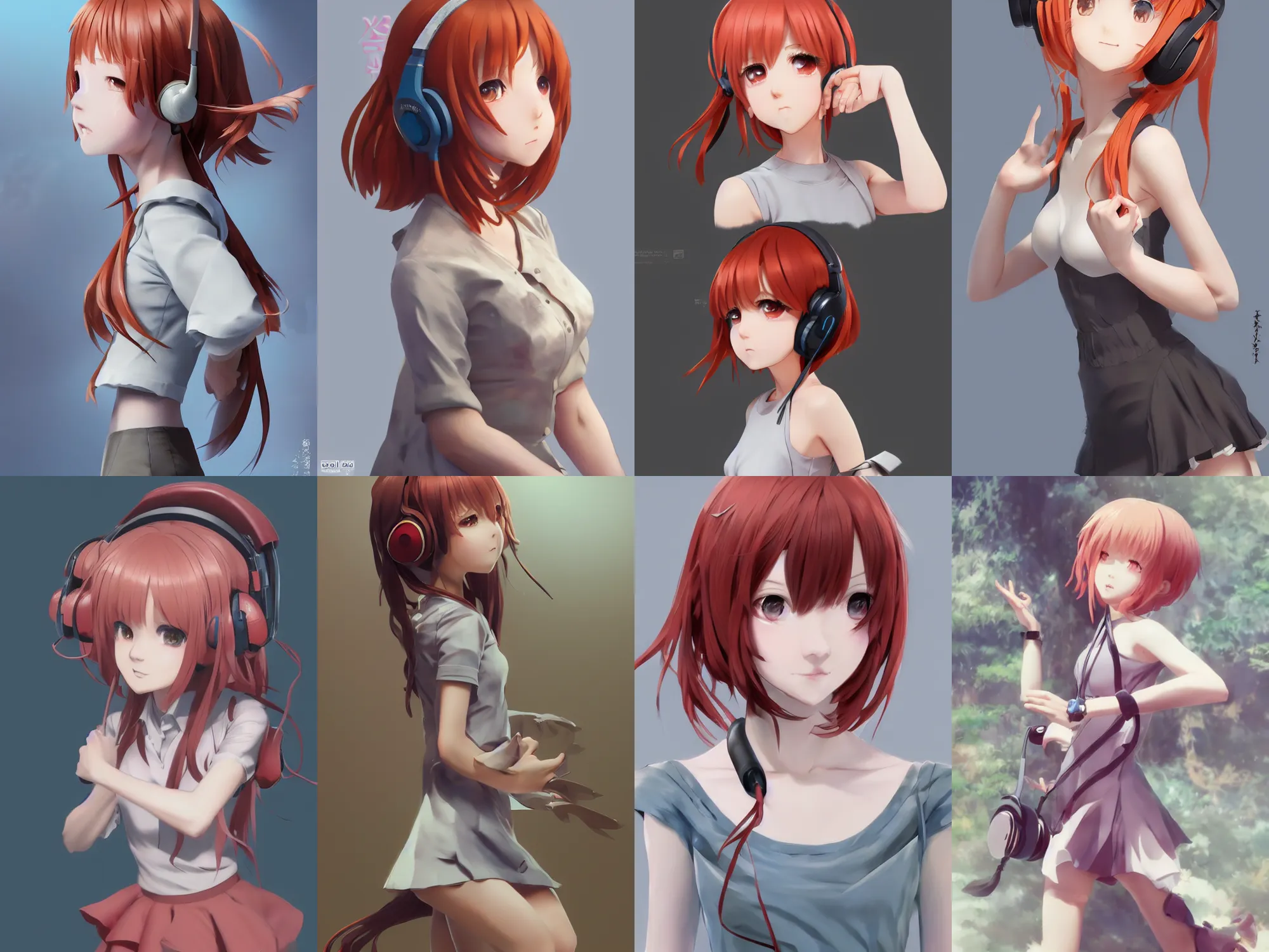 Prompt: Very complicated dynamic composition, realistic anime style at Pixiv CGSociety by WLOP, ilya kuvshinov, krenz cushart, Greg Rutkowski, trending on artstation. Zbrush sculpt colored, Octane render in Maya and Houdini VFX, cute young redhead girl in motion, she expressing joy, wearing dress, headphones, silky hair, stunning deep eyes. In cityscape. Very expressive and inspirational. Amazing textured brush strokes. Cinematic dramatic atmosphere, soft volumetric studio lighting.