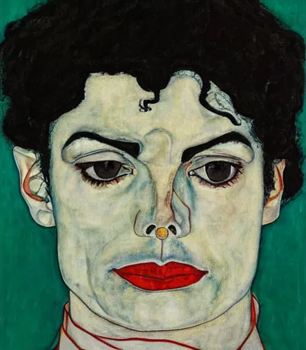 Prompt: portrait of michael jackson by egon schiele, intense desire, high quality, high detail