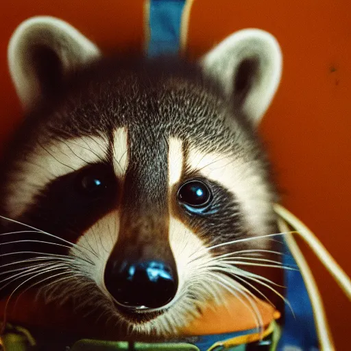 Prompt: photo of racoon wearing a space helmet, cinestill, 800t, 35mm, full-HD