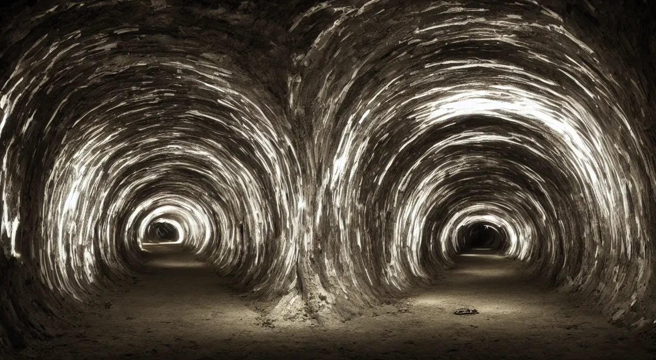 Image similar to tunnels through time illuminated by the universe, high octane, cinematic lighting 4 k