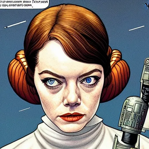 Prompt: emma stone as princess leia in star wars, by magali villeneuve and francois schuiten