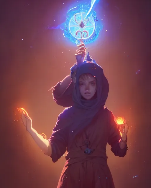 Image similar to highly detailed vfx portrait a mage casting a spell, stephen bliss, unreal engine, sigils greg rutkowski, loish, rhads, beeple, makoto shinkai and lois van baarle, ilya kuvshinov, rossdraws, tom bagshaw, alphonse mucha, global illumination, detailed and intricate environment