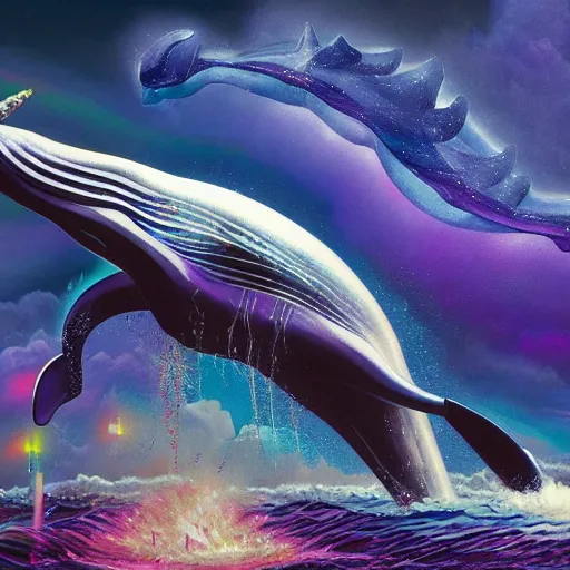 Image similar to a ( ( ( ( unicorn ) ) ) ) whale painted by lisa frank, bosch, and giger, 4 k octane render, unreal engine, zbrush, cgsociety, detailed, hyper detailed, very very very!!!!!! detailed!!!!!!!!!!!!!!!!!!!