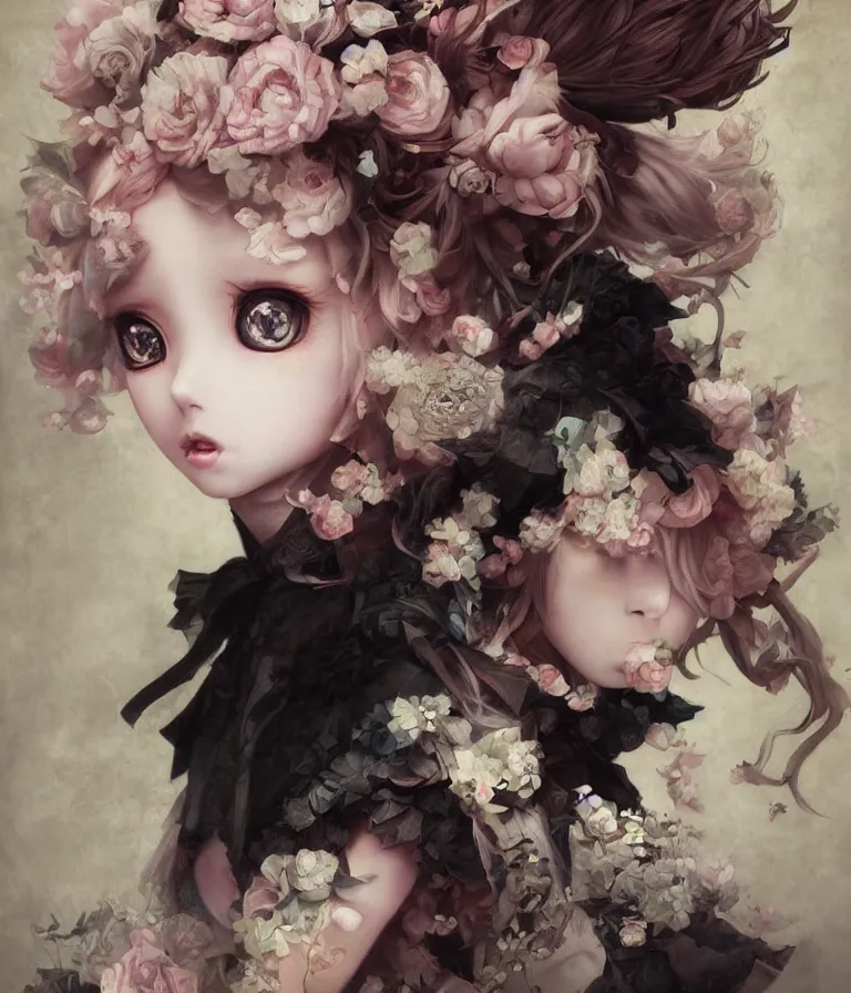 Image similar to anime 3 d art, wlop art, realistic marie antoinette girl painting, japanese street fashion, hyper realism, muted colours, rococo, natalie shau, anime, tom bagshaw, mark ryden, trevor brown style