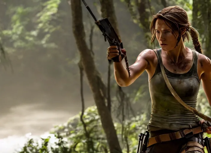 Image similar to film still of!!!! daisy edgar jones!!! as lara croft in new tomb raider movie, 8 k