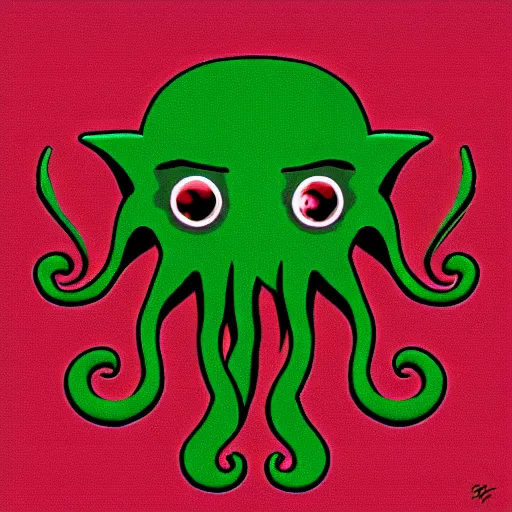 Image similar to a cute cthulhu icon drawn in the style of rockwell kent