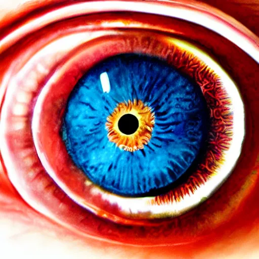 Image similar to close up view of an eye, the iris is a coronavirus, digital art, highly detailed